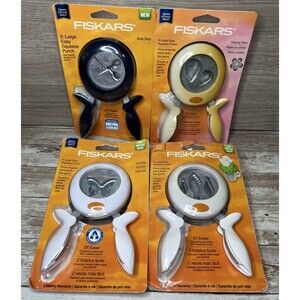 Lot Of 4 XL Fiskars Squeeze Paper Punches - Butterfly, Scissors, Petals, Leaves